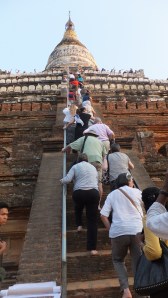 Climbing the steep stairs